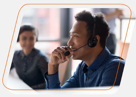 man talking to Verizon customer service representative